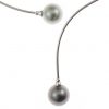 Toi et moi : câble en argent semi-rigide avec 2 perles de Tahiti – Image 2