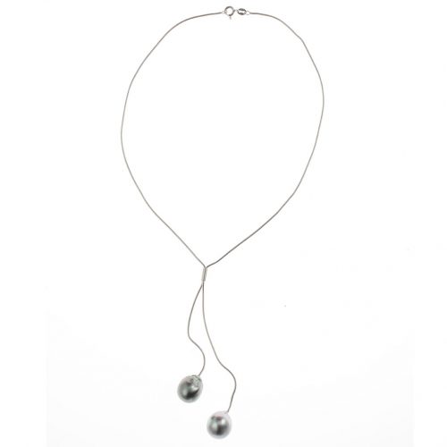 Toi et moi : chaîne en argent avec 2 perles baroques de Tahiti