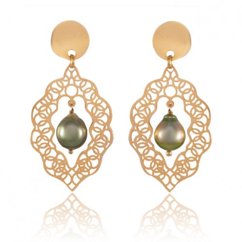 Boucles d'oreilles en or rose et perles de Tahiti baroques