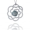 Collier fleur en argent avec perle de tahiti sertie d'oxydes de zirconium – Image 2