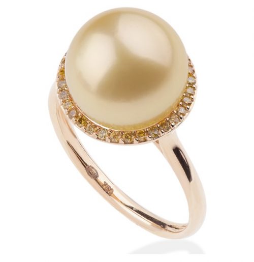 Bague en or jaune et perle gold, sertie de diamant