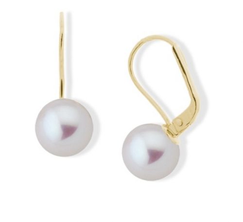 Boucles d'oreilles or jaune et perles d'eau-douce