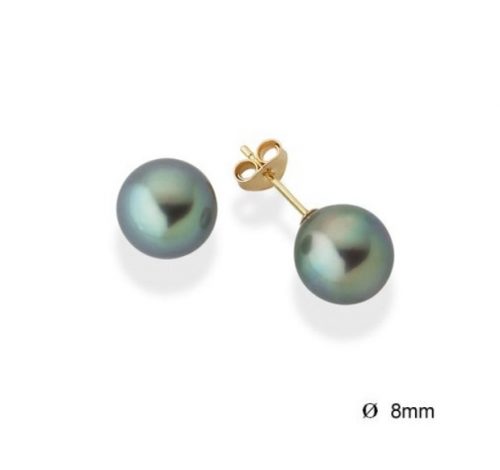 Boucles d'oreilles clous en or jaune et perles de Tahiti