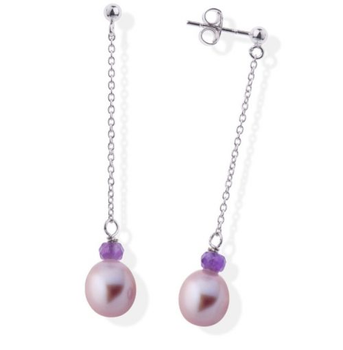 Boucles d'oreilles argent, perles d'eau-douce et améthystes