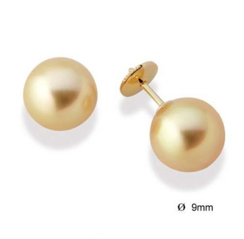Boucles d'oreilles en or jaune et perles dorées des mers du sud