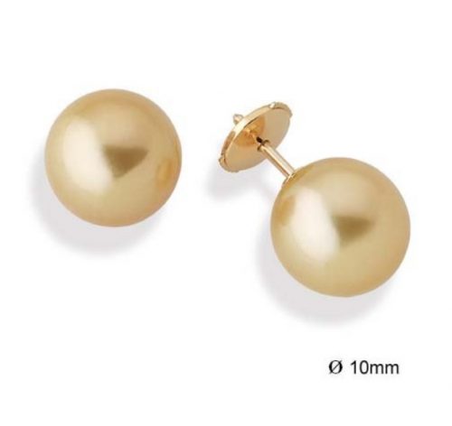 Boucles d'oreilles en or jaune et perles dorées des mers du sud