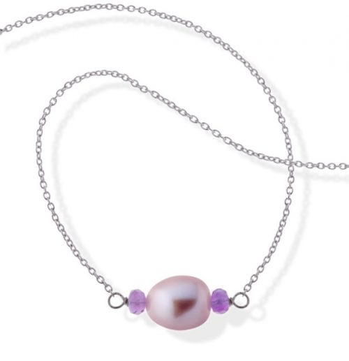 Collier en argent et perle d'eau-douce sertie d'améthyste